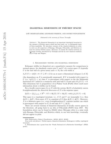 Diametral dimensions of Frechet spaces : Loic Demeulenaere : .